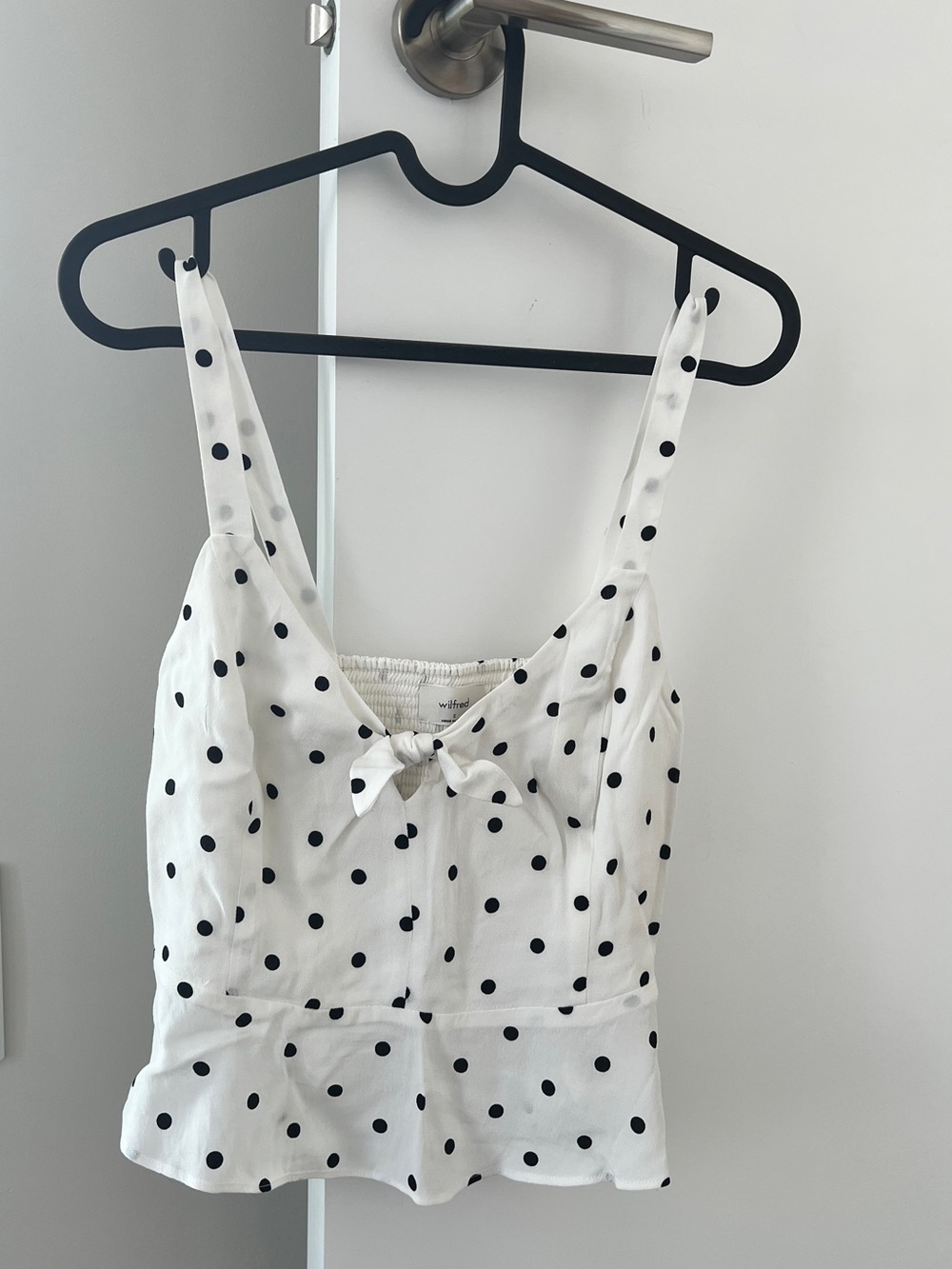 BNWOT Wilfred White Cami with Black Polka Dots and Front Tie